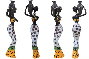 Exotic African woman resin statue details showing four-sided views and tribal clothing