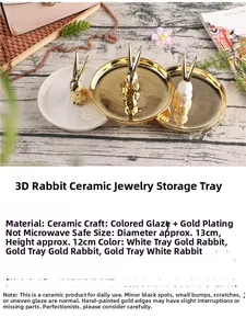 Detail of Nordic golden rabbit ceramic jewelry tray showing elegant metallic finish and size