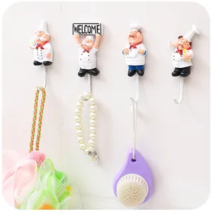 Set di 4 ganci da parete creativi in resina a forma di chef per cucina e bagno ordinati