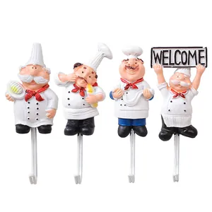 Set di 4 ganci da parete creativi in resina a forma di chef con scritta Welcome per cucina