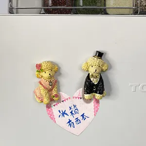 Cute resin poodle fridge magnets set featuring a groom and bride dog for home decor