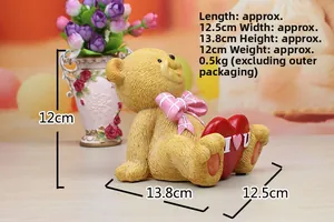 Detailed bear resin phone stand with I Love U heart and pink bow on floral background