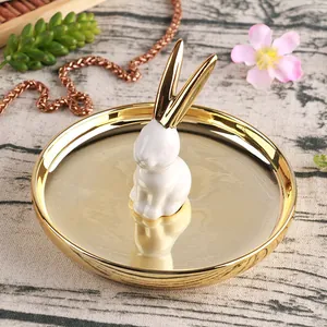 Nordic gold ceramic rabbit jewelry tray for organizing rings and small earrings