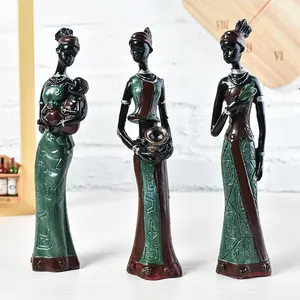 African Tribal Women Resin Figurine Set Exotic Ethnic Style Home Decor Creative Hand Painted Sculptures For Living Room Study Desk Ornament