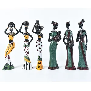 Set of six resin African figurines in traditional dress for office and home decor