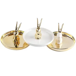 Nordic gold and white ceramic rabbit jewelry trays for rings and earring storage