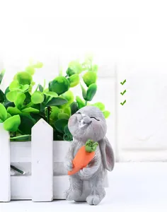 Adhesive wall hook featuring a cute grey resin cartoon rabbit with a carrot