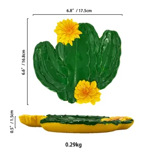 Detailweergave van cactus sieradenschaal met exacte afmetingen en gele bloemdetails