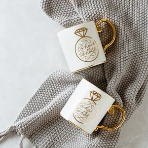 Nordic Creative Ceramic Mug With Gold Rim Electroplated Handle Crown Diamond Pattern To Have And To Hold Couple Wedding Gift Milk Coffee Cup