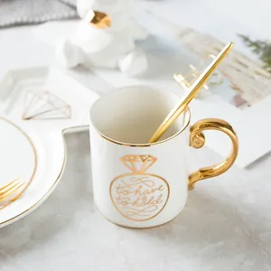 European diamond ceramic mug set with gold trim and to have and to hold text