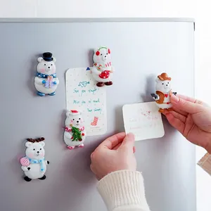 Set of five cute resin 3D polar bear fridge magnets for creative home kitchen decoration