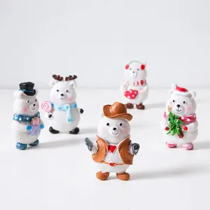 5-piece set of cartoon resin polar bear fridge magnets with various Christmas themes