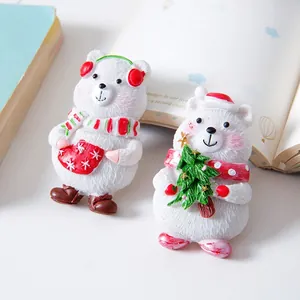 Cute resin Christmas bear magnets with festive scarf and tree for home decor