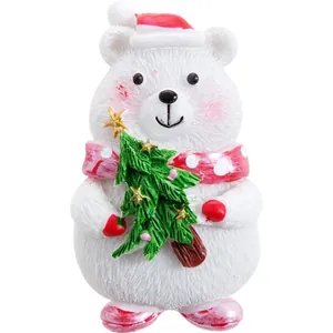 Cartoon 3D Christmas bear fridge magnet with resin texture and holiday decorations