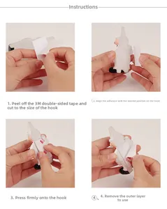 Installation guide showing 3M adhesive backing for cartoon chef toothbrush holder hook