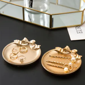 Lot de plateaux à bijoux avec nœud doré pour ranger bagues et boucles d'oreilles