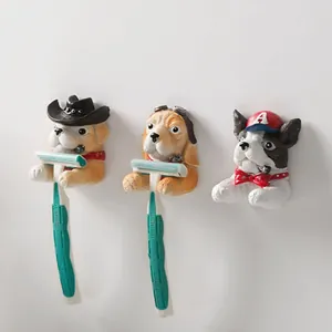 Creative Cartoon Dog Resin Plug Hook Wall Mounted Shaver Toothbrush Holder Traceless Adhesive Storage Rack For Home Decor