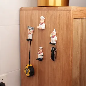 Set of 4 creative chef wall hooks for toothbrush and key storage in cartoon resin style