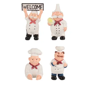 Set of 4 cute cartoon chef figurines with welcome sign for kitchen wall and desk decor