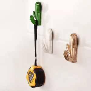 Gancio da Parete Cactus in Resina Adesivo Decorativo per Cucina Bagno Chiavi Senza Foro Stile Pianta Grassa Gancio Singolo