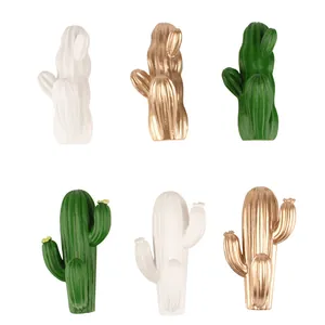 Ganci creativi in resina a forma di cactus bianco oro e verde per decoro parete