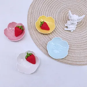 Sakura Shape Ceramic Dipping Sauce Dish Hand Painted Underglaze Color Small Flower Seasoning Plate For Kitchen Tableware