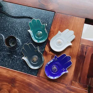 Vassoi portagioie a mano di Fatima in ceramica con motivo occhio di Allah dorato