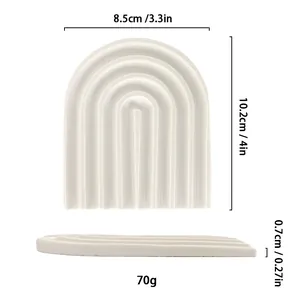 Macro view of white arched display plate with dimensions 8.5x10.2cm for jewelry staging