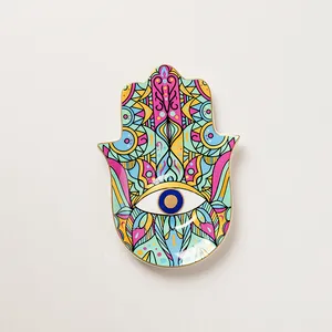 Vassoio per Gioielli in Ceramica Hamsa Mano Malocchio Piatto in Porcellana Bordo Oro Mandala per Anelli Collane Decorazioni per la Casa