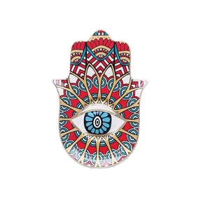 Noordse keramische Hamsa hand sieradenschaal met kleurrijke boze oog mandala's