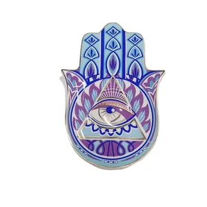 Vassoio per gioielli mano di Fatima in ceramica con occhio greco e bordi oro