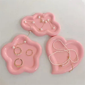 Irregular Resin Jewelry Tray Minimalist Heart Flower Cloud Shape Storage Plate For Earrings Necklace Desktop Decor Women Gift