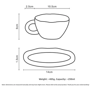 Detailed technical diagram showing dimensions and capacity of rainbow ceramic coffee cup