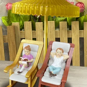 Cartoon Boy Girl Rocking Chair Resin Ornament Miniature Dollhouse Accessory For Garden Patio Balcony Desktop Home Decor