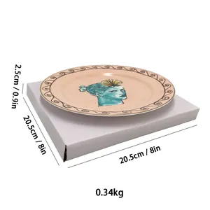 Dettaglio di un piatto da dessert in ceramica con arte greca turchese, diametro 20,5 cm