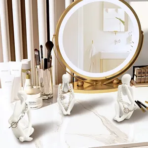 Three-piece minimalist white thinker statue set for jewelry storage and office decoration