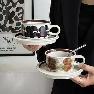 Vintage French Ceramic Coffee Cup And Saucer Hand Painted Underglaze Floral Porcelain Tea Cup Nordic Style Afternoon Tea