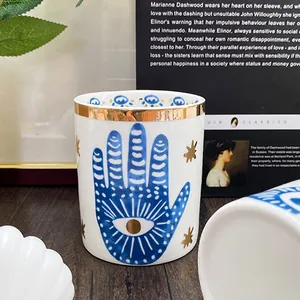 Vintage Keramik Böser Blick Hand der Fatima Vorratsglas Goldrand Dekorativer Kerzenbecher Schreibtisch Organizer Home Dekor