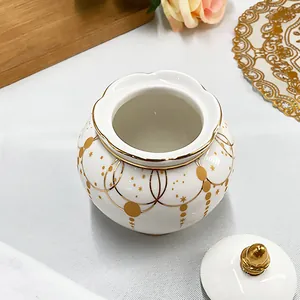 Nordic ceramic sugar bowl with gold trim and geometric patterns in luxury French style