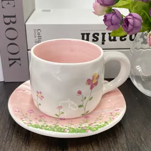 Pastoral Hand Painted Ceramic Coffee Cup And Saucer Set Floral Pattern Porcelain Mug For Afternoon Tea Office Home Gift