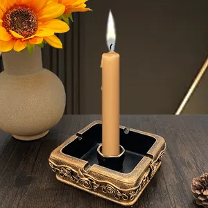 French vintage bronze candle holder with rose relief and multifunctional square base