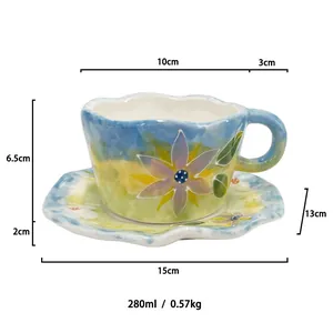 Dimensions détaillées de la tasse à café en céramique peinte à la main avec motif floral 280ml