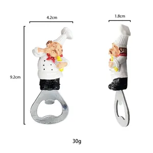 Front and side views of chef bottle opener with precise dimensions and weight specs