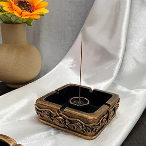 Vintage gold French candle holder and incense burner with rose embossed details