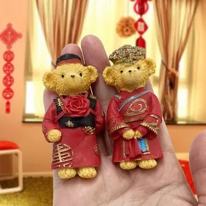 Imán de Nevera de Oso de Boda Tradicional Chino Pegatina Magnética de Resina 3D Plato de Joyas de Cerámica Corazón