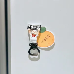 Creative chef figurine bottle opener with magnetic welcome sign for fridge decor