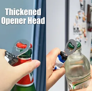 Close-up of a creative cartoon chef bottle opener lifting crown caps on soda bottles