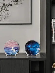 Piatti decorativi nordici con cielo stellato e unicorno su supporti trasparenti