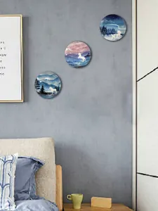 Set di tre piatti decorativi nordici con motivi di unicorno e cielo stellato