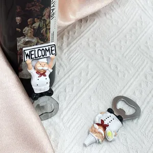 Creative chef fridge magnet bottle opener set made of resin and stainless steel